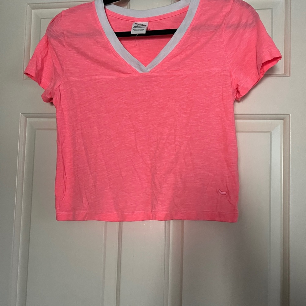 PINK Victoria's Secret Bright Pink V-Neck Crop Top